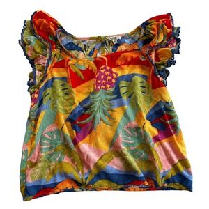 Christian Siriano New York Tropical Pineapple Flutter Sleeve Top Large
